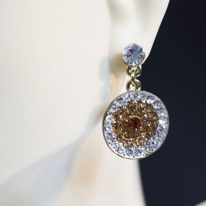 Round Disc Shape Bling Rhinestone Circle Drop Earrings Gold Silver Color